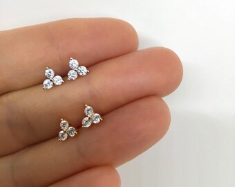 Tiny trinity stud earring sterling silver • trio diamond simulant earring • CZ earrings • tiny trio stud earrings • helix stud • flower stud