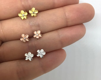 Sterling silver teeny tiny flower plumeria stud earring • flower stud • plumeria studs • flower earrings • nature earring • plumeria earring