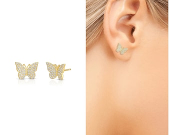 CZ Butterfly Earring,Butterfly Stud,Sterling Silver, Kids Earrings,Small Earrings,Small Studs,Minimalist Earrings,Dainty Studs, Butterfly