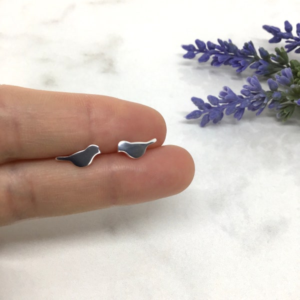 Bird stud earrings sterling silver • gift for woman • cute petite bird stud earrings • gift for kid • minimalist stud earring • handmade