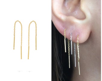 Short plain chain ear threader sterling silver • gold ear threader • silver ear threader • kids gift • chain thread earrings • ear threader