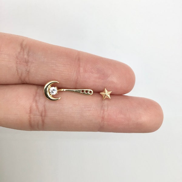 Moon and star front back earrings • dainty ear jacket • gold earrings • ear jacket earrings - minimal earring • cz ear jacket • ear jacket