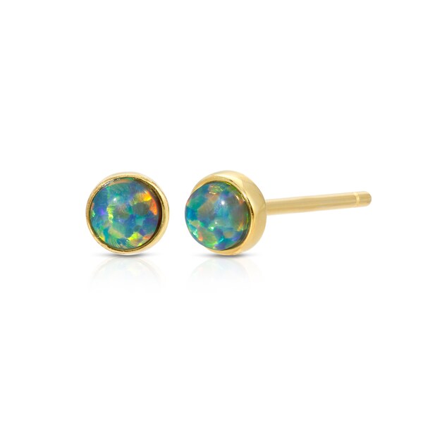 Tiny green opal stud earring sterling silver • green round opal stud earrings • gold stud earrings • minimalist opal studs • tiny studs