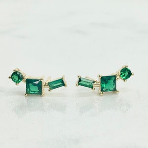 Green emerald stud earring sterling silver dainty ear crawler studs irregular stud earrings emerald cluster earrings Emerald studs image 1