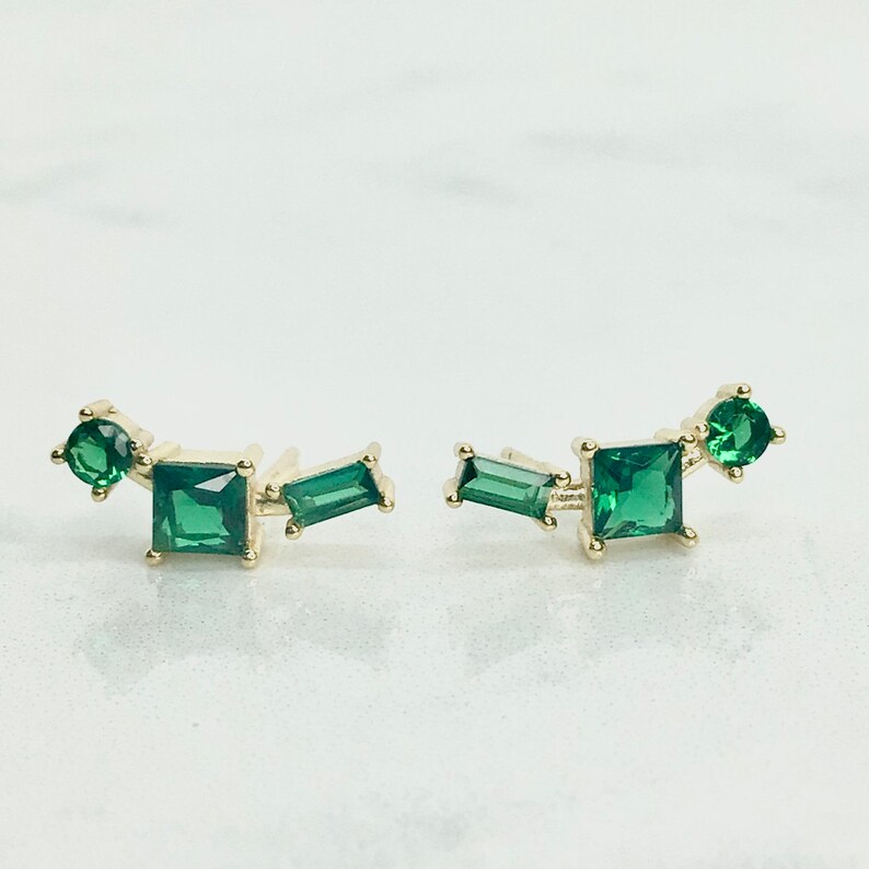 Green emerald stud earring sterling silver dainty ear crawler studs irregular stud earrings emerald cluster earrings Emerald studs image 1