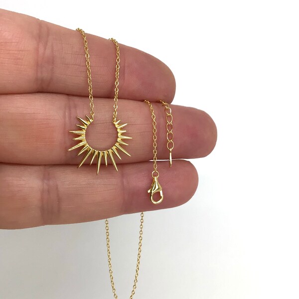 Sunburst necklace sterling silver • sun necklace • rising sun necklace • spike necklace • celestial necklace • pendant necklace