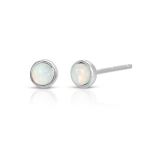 Tiny white fire opal stud earring sterling silver • white round opal stud earrings • white fire opal stud earrings  • minimalist opal studs