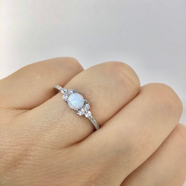 White opal ring sterling silver • genuine white opal ring • CZ white opal ring • opal ring • bridal ring • Statement ring • Silver ring
