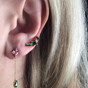 Green emerald stud earring sterling silver dainty ear crawler studs irregular stud earrings emerald cluster earrings Emerald studs image 6