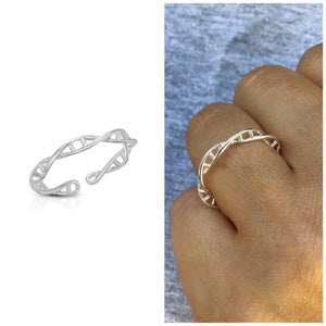 DNA ring sterling silver • molecule ring • adjustable open silver band ring • double helix ring • biology ring • miracle of life ring