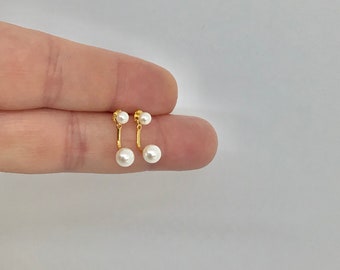 Pearl ear jacket sterling silver • Pearl front back earrings • pearl jacket • gold ear jacket • silver ear jackets • modern pearl ear jacket