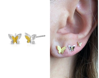 Cute butterfly stud earring sterling silver • 18k gold plated silver butterfly stud earrings • animal earrings • tiny two color butterfly