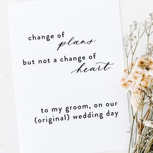 本来の結婚式当日に新郎に送る印刷可能なカード | カリグラフィー | COVID コロナウイルスによる結婚式延期 2020 | デジタルダウンロード