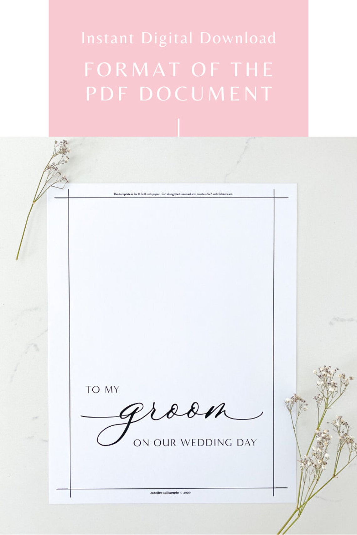 TWO Printable Cards to My Groom &amp; to My Bride on Our Wedding | Etsy