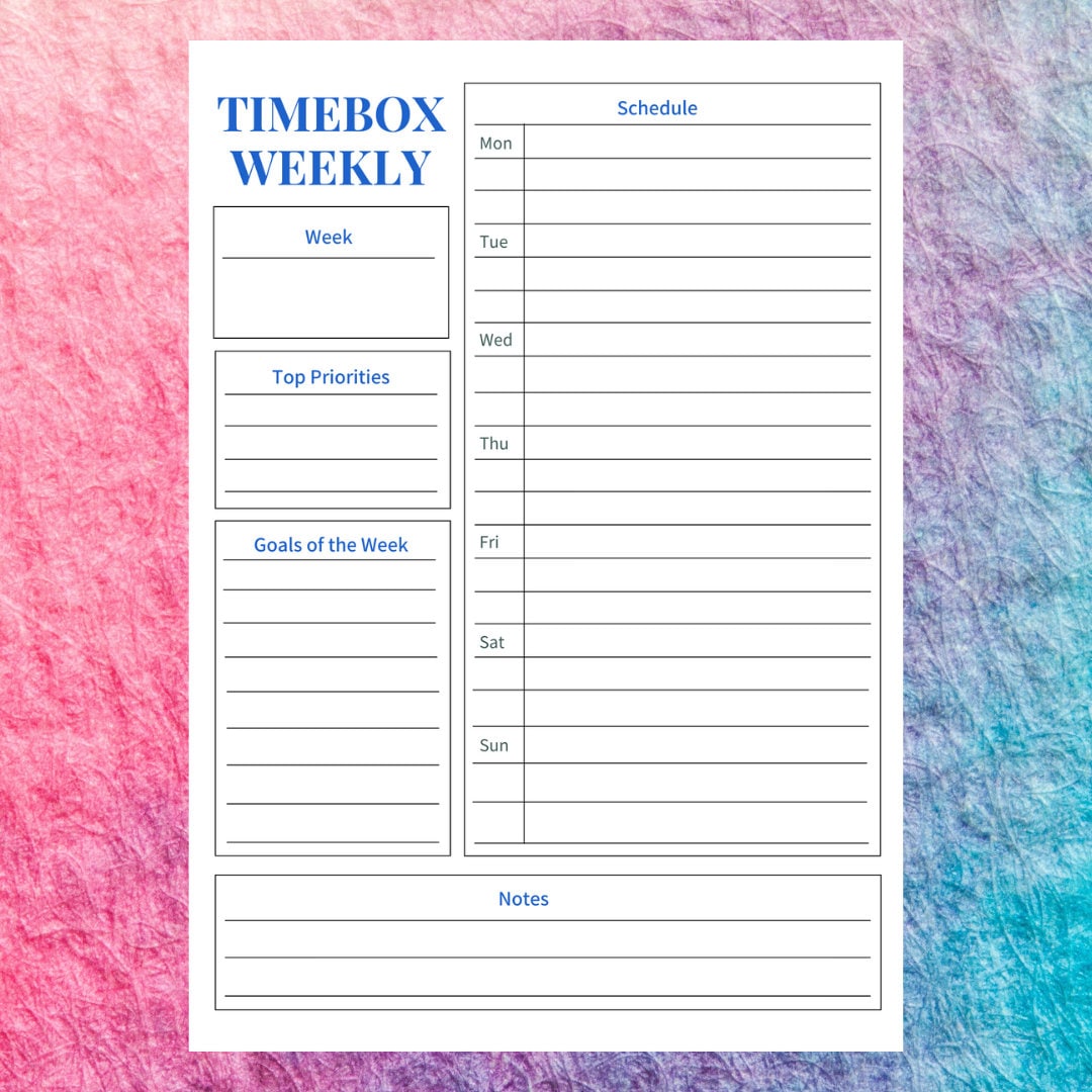 Printable Daily/weekly Timebox Planner Blue Etsy