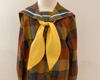 60s Vintage Plaid Tie Dress: Retro Mod Peter Pan Collar, Size 5