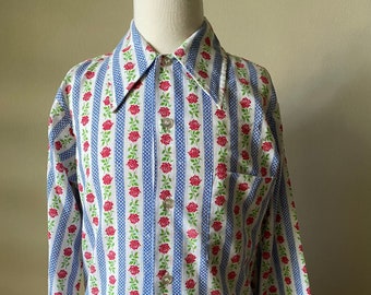 70s Vintage Mädchenbluse: Blumen Print Prairie Top, Gr. 38