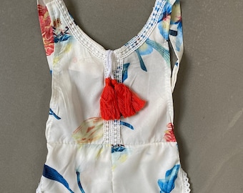 Baby Boho Festival Floral Tropical Summer Romper /Retro Baby Jumpsuit /Vacation Beachwear /Size 6M