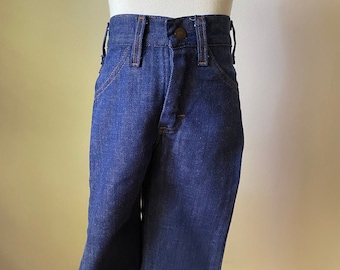 70er/ 80er Jahre Vintage Kinder Dark Wash Jeans/Raw Denim Straight/Flare High Wasited Jeans JC PENNY Größe 4/5