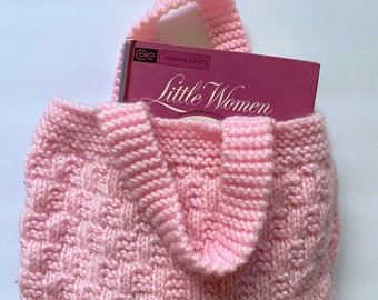Kid girls Pink Mini woven Knitted crochet small handbag Hippie kids/Boho kids/Summer tote bag Handmade