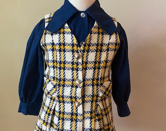 60s Vintage Girls Plaid School House Suit Dress/Special Occasion Holiday Classic Set/Cute Outift Dotty Dan 3pc Set Size 2T Made in USA