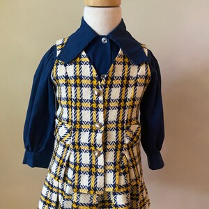 Conjunto de 3 piezas a cuadros vintage para niña de los años 60: ropa de colegio, talla 2T