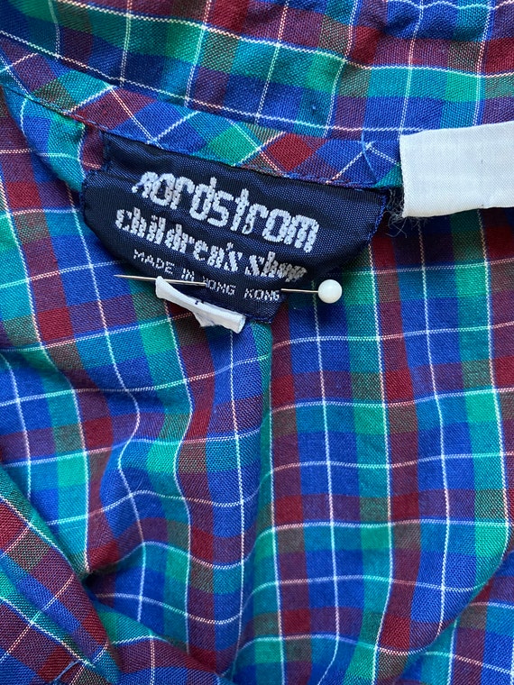 80s Vintage Girls Plaid High Collar Ruffle Blouse W/tie/classic 