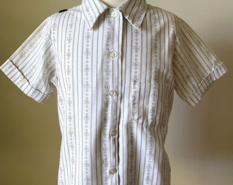 80s Vintage Girl Scout Bluse: Florales Prärie Print Top, Gr. 38