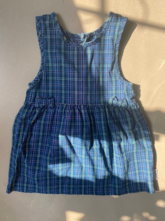 90s Vintage Girls Plaid Sleeveless Dress/ School … - image 1