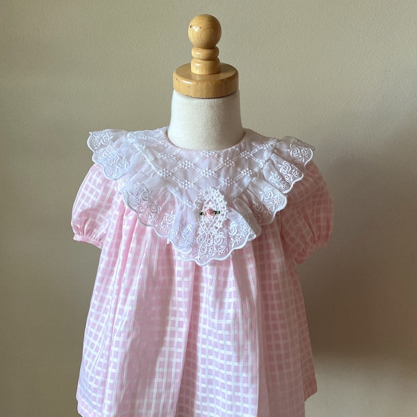 Vintage Pink Frilly Floral Baby Toddler Doll Dress/Pretty Easter/ Valentines Day/ Party Baby By Bonnie baby Made in USA Size 18M