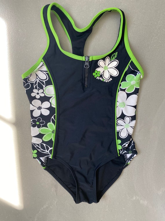 90s Vintage Kids Summer Retro Flower Swimsuit/Swi… - image 6