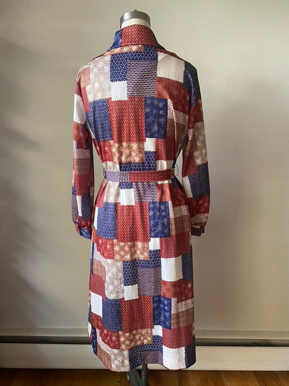 70s Vintage Womens Retro Mod Patchwork Print Dres… - image 3