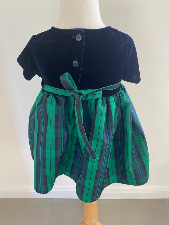 80s Vintage Kids Toddler Green Plaid Tarten Velve… - image 2