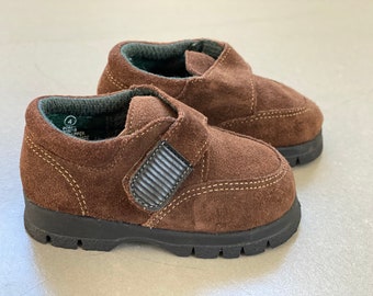 90s Vintage Baby Walker Toddler Brown Suede Leather Shoes/Dress Shoes/Special Occasion Shoes US SIZE 4 by Mckids