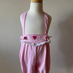 Vintage Baby Blush Pink Knit Overalls Jumpsuit/Romper/Valentines Overalls Health Tex made in USA/Size 6-9M