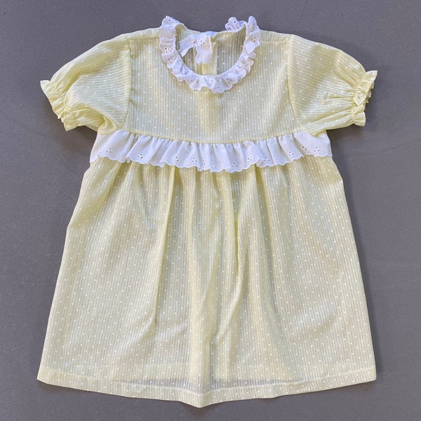 Vintage Toddler Pastel Yellow Dress/1980s Kid Dress By Baby Bliss 4T Made in USA