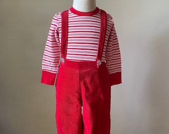 70s Vintage Baby Midcentury Classic Corduroy Romper /Retro Baby Jumpsuit /2PC Shirt & Overalls Size 9-12M