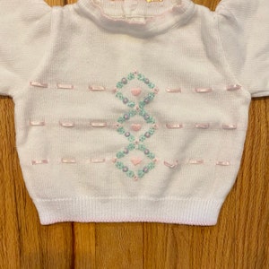 90s Vintage Baby Cute Heart Pink Classic Sweater/ Valentines Sweetheart Sweater/Baby Crewneck sweater/Size 3-6M image 2