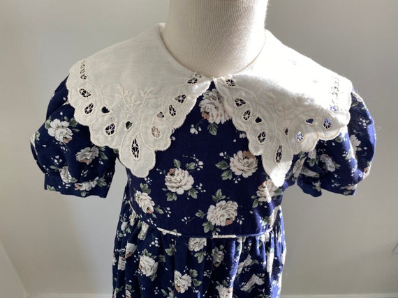 90s Vintage Kids Floral  Lace Trim Collar Dress/C… - image 2