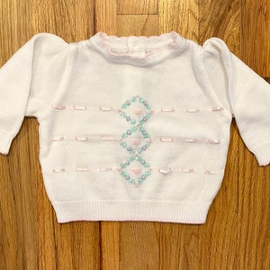 90s Vintage Baby Cute Heart Pink Classic Sweater/ Valentines Sweetheart Sweater/Baby Crewneck sweater/Size 3-6M image 1