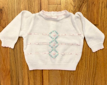 90s Vintage Baby Cute Heart Pink Classic Sweater/ Valentines Sweetheart Sweater/Baby Crewneck sweater/Size 3-6M