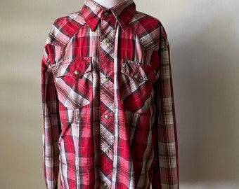 Preloved Kids Youth Wrangler Western Shirt/ Kids Plaid Fall Autumn Long Sleeve Shirt w/Snaps Size 10-12