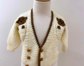 Vintage Baby Winter/Teddy Bear Cardigan Sweater/Holiday Sweater/Nordic Ski Sweater/Baby's First Christmas Size 3-6M