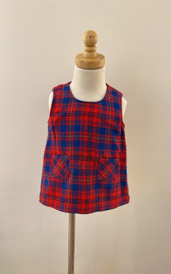 2PC Set Vintage Baby Girls Dresses/Red Plaid Dres… - image 1