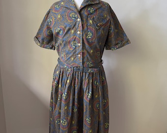 60s Vintage Paisley Mod Dress, Size 8