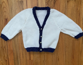 Vintage Baby Retro Handknit Cardigan Sweater/Classic Sweater/Spring Confetti Yarn Winter Sweater Hand Made Size 18-24M