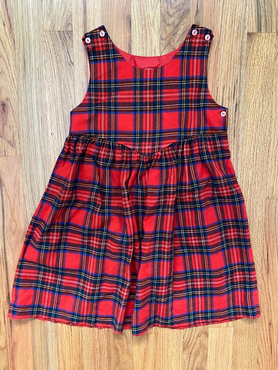 90s Vintage Girls Plaid Print Apron Dress/Fall Aut