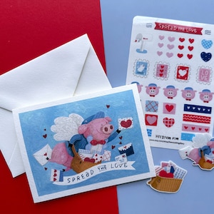 Pacchetto di biglietti e adesivi di San Valentino per bambini Diffondi il biglietto d'amore Maiale il postino