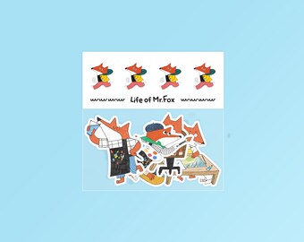 Sticker Set - Life of Mr.Fox - Diecut sticker, clear sticker, fox sticker, artist sticker