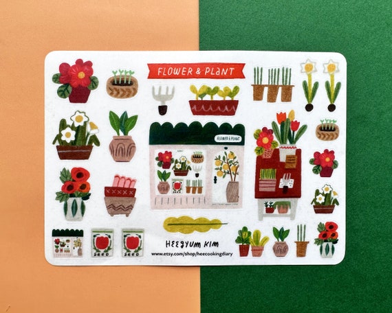 Flower Shop, Plant Shop Clear/ Washi Sticker Sheet A6 Bullet Journal planner sticker